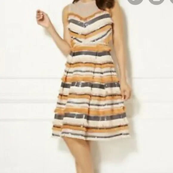 Eva mendes fringe sequin fit‎ and flare dress - Picture 2 of 8